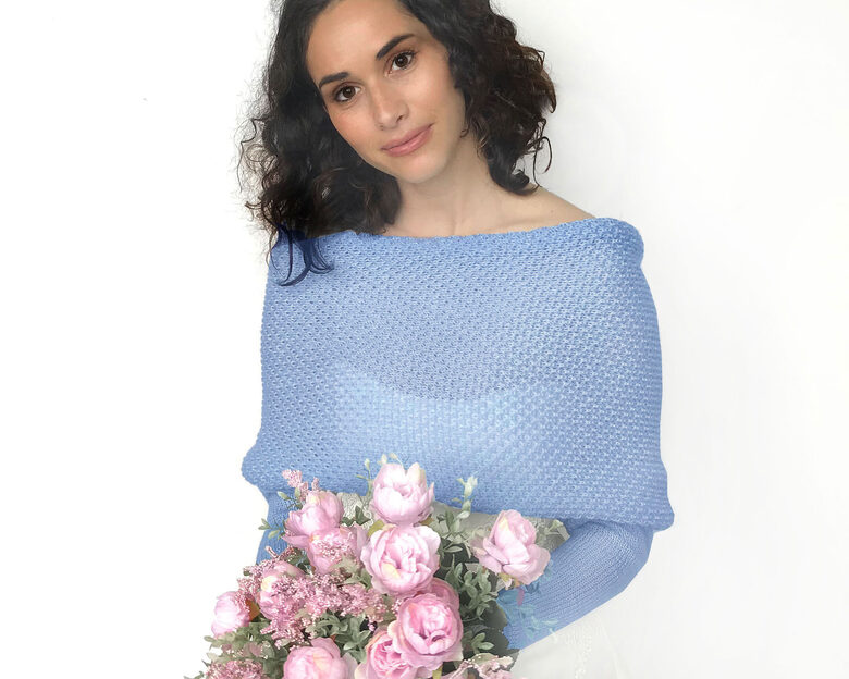 Sky blue wedding sweater, bridal jacket, cover up, knitted shrug, WB1